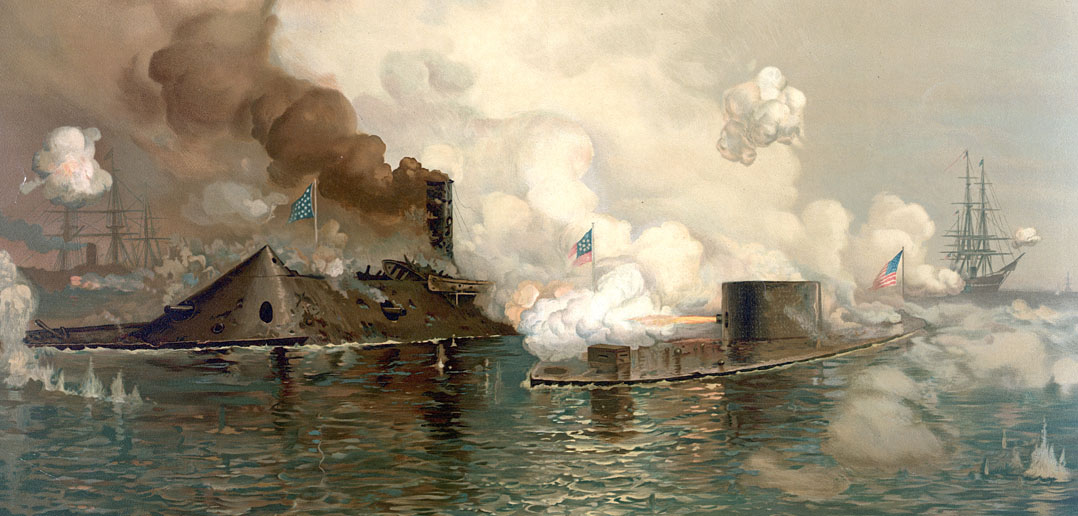 Bitwa w zatoce Hampton Roads - obraz z 1886 roku