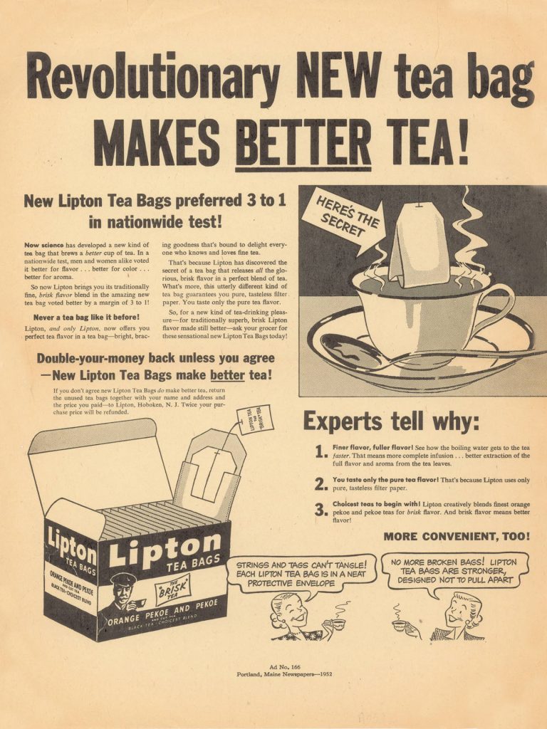 Amerykańska reklama herbaty w torebkach firmy Lipton z 1952 roku