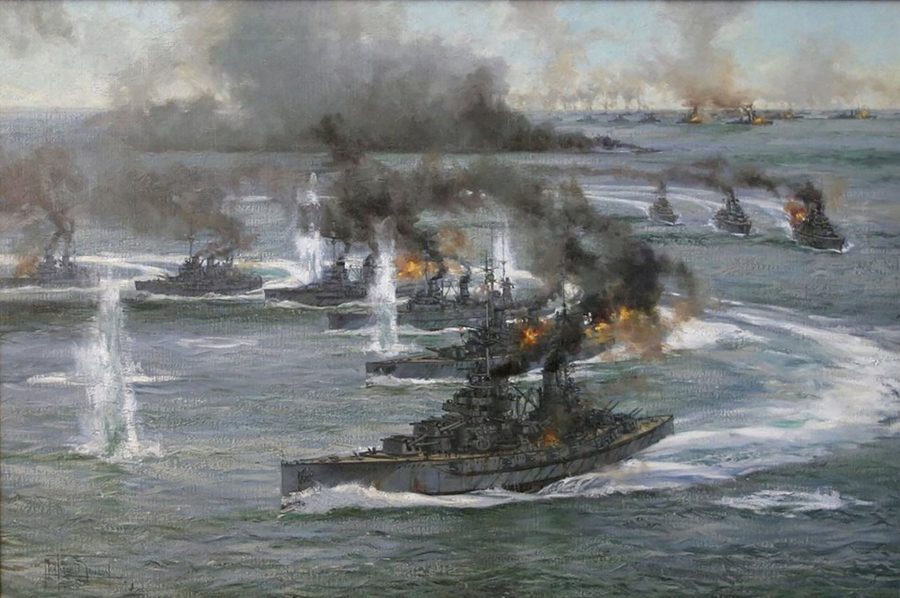 Obraz przedstawiający bitwę jutlandzką