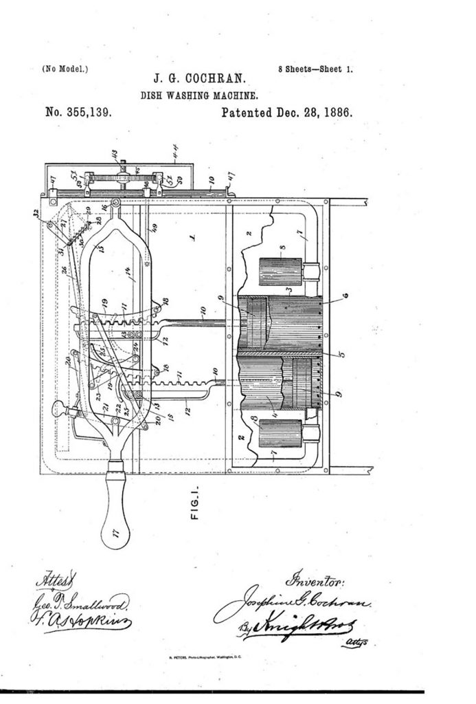 Patent na zmywarkę zaprojektowaną przez Josephine Cochrane