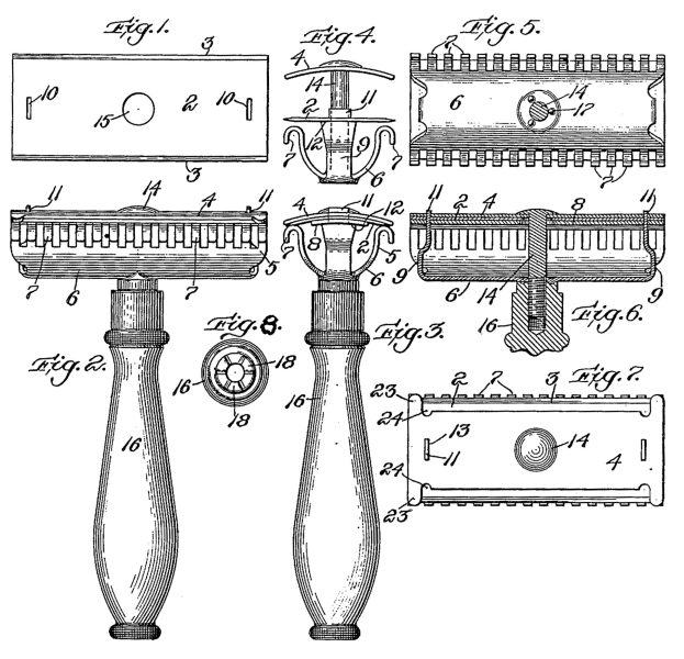 Rysunek z wniosku patentowego na maszynkę Gillette'a